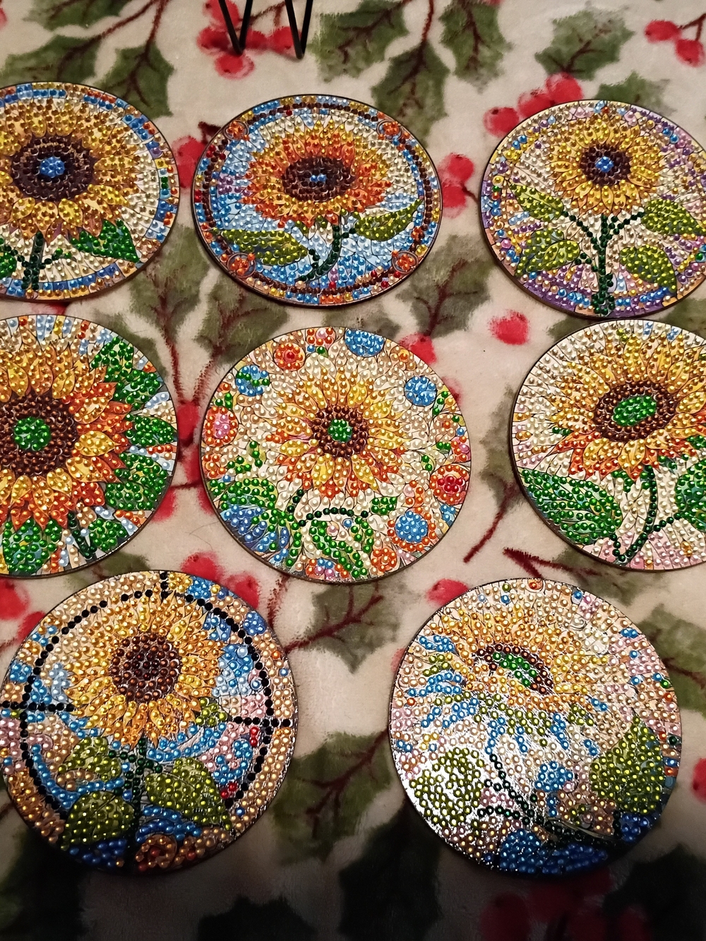 Sunflower Beaded Coasters Set - Multicolor Sunflower Design